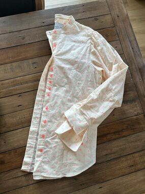 The Shirt Rochelle Behrens Pink Swiss Dot Cotton Button Down Shirt S